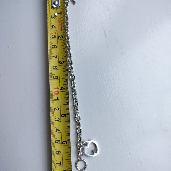 7" Sterling Silver Toggle Bracelet W/Heart Chaped Charm Women's - Picture 5 of 8